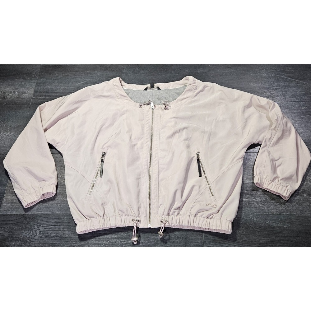Athleta Chill Bomber Jacket Women L Cream Gorpcore Zip Pockets Cinch Waist Lined